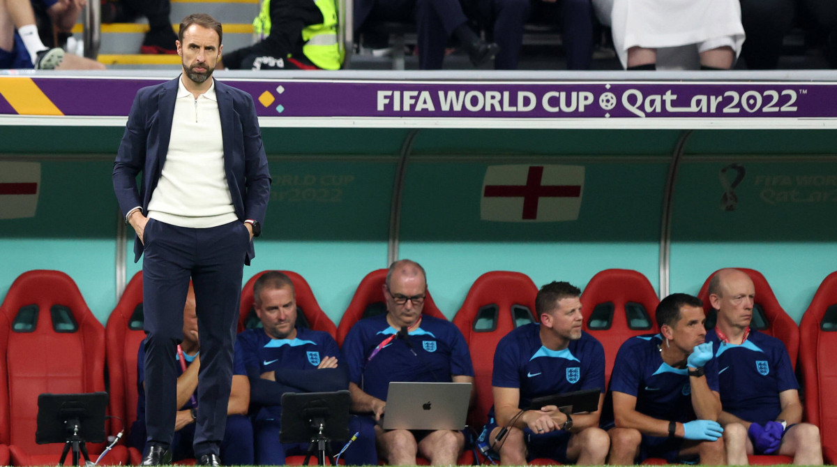 England’s Gareth Southgate looks on during a 0-0 draw with the U.S. at the World Cup.